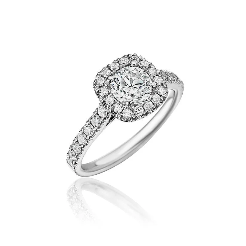 White Sapphire Rings-14KW Diamond Halo Engagement Ring RCU497-50