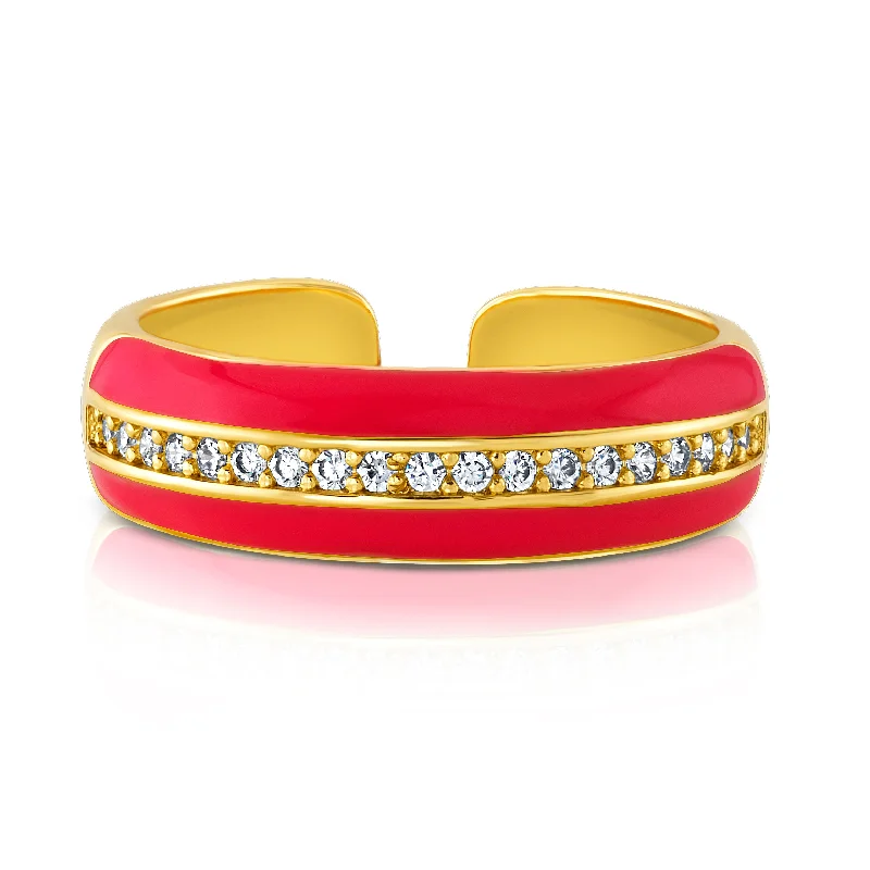 Elegant Bracelets-ENAMEL 1 ROW CZ RING, NEON PINK