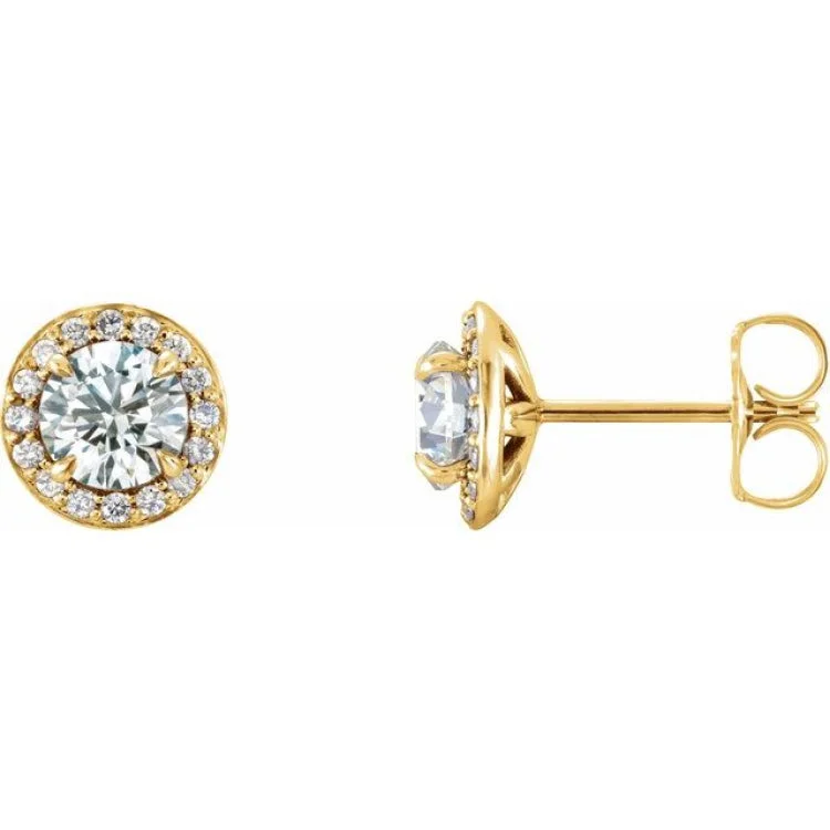 Gold and Diamond Earrings for Women-14K Yellow 4.5 mm Natural White Sapphire & 1/6 CTW Natural Diamond Earrings