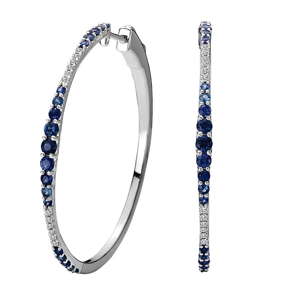 Bold Earrings-Sapphire and Diamond Hoop Earrings