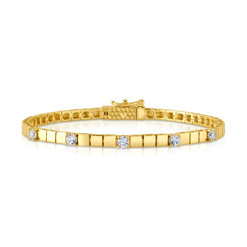 Silver Bracelets-CZ HARMONY SQUARE LINK BRACELET, GOLD