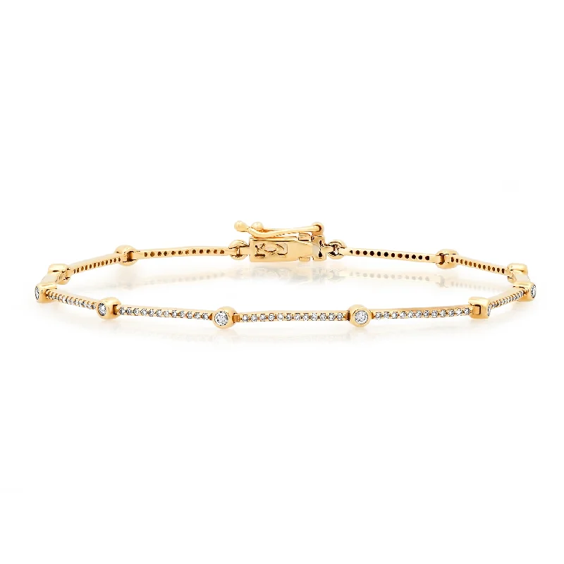 Minimalist Bracelets-DAINTY BARS & DOTS DIAMOND BRACELET, 14kt GOLD