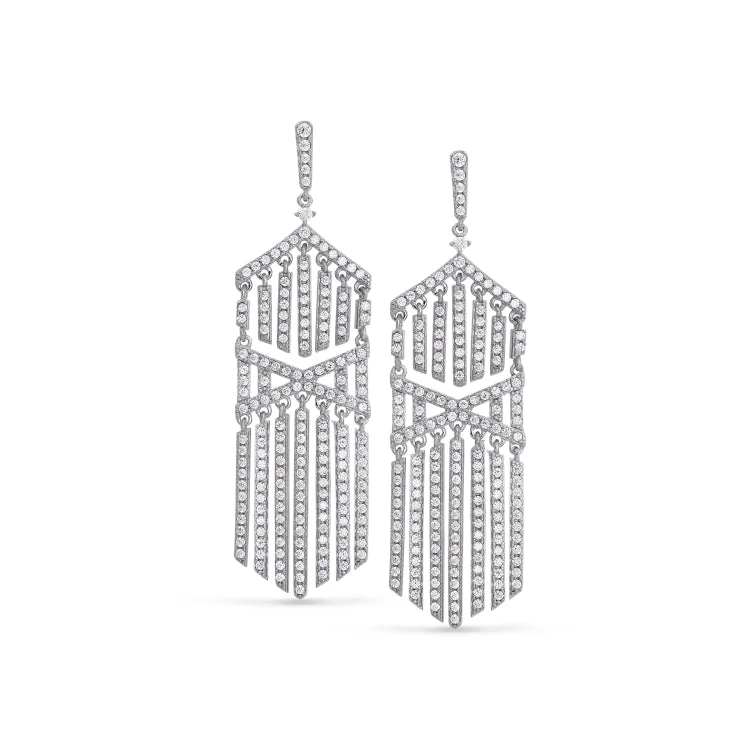 Unique Hoop Drop Earrings-Platinum Finish Sterling Silver Micropave Cascade Earrings with Simulated Diamonds