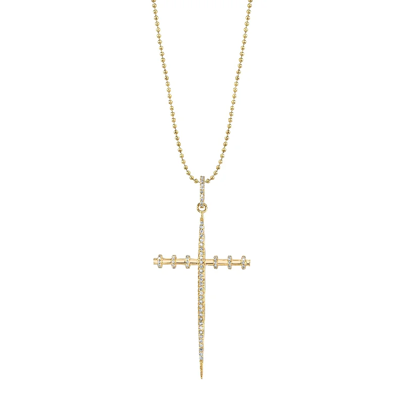 Bold Necklaces-14K Gold Armour Cross Necklace  NG000177