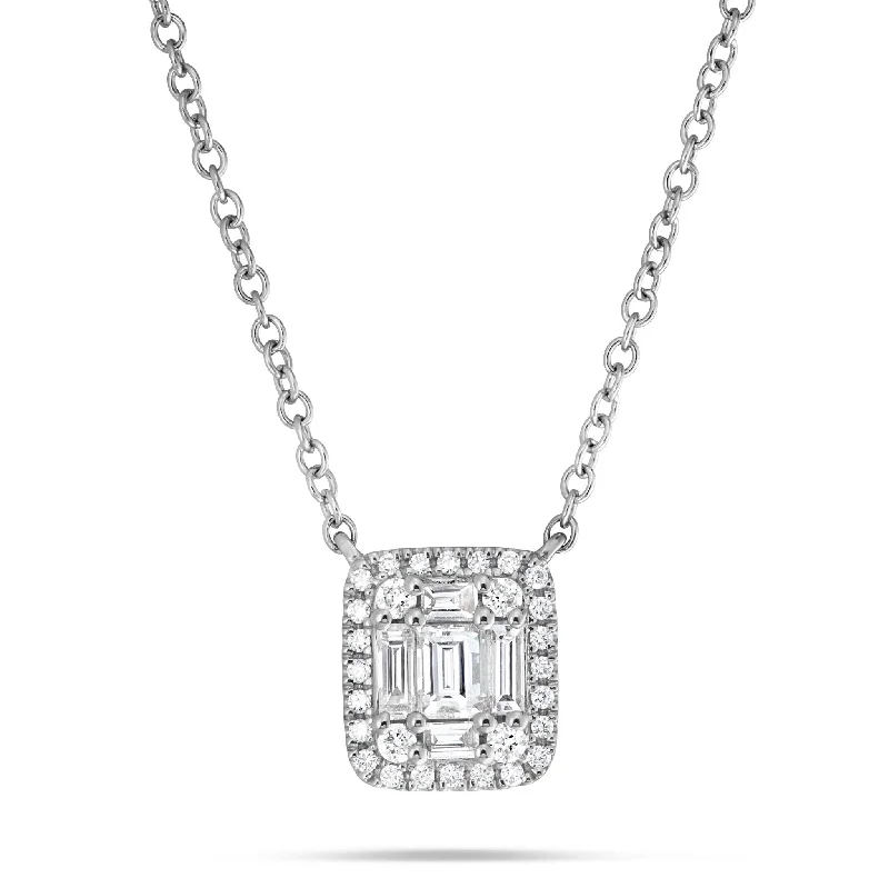 Modern Chain Necklaces-18K White Gold 0.39ct Baguette Diamond Cluster Necklace