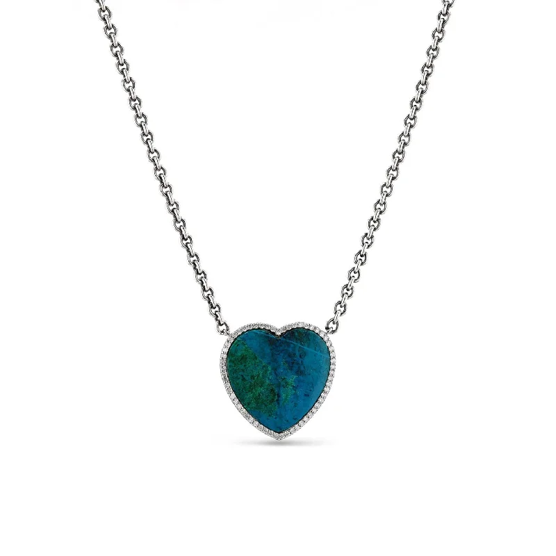 Simple Gold Chain Necklaces-Chrysocolla Sliced Heart Pendant Necklace N0002803