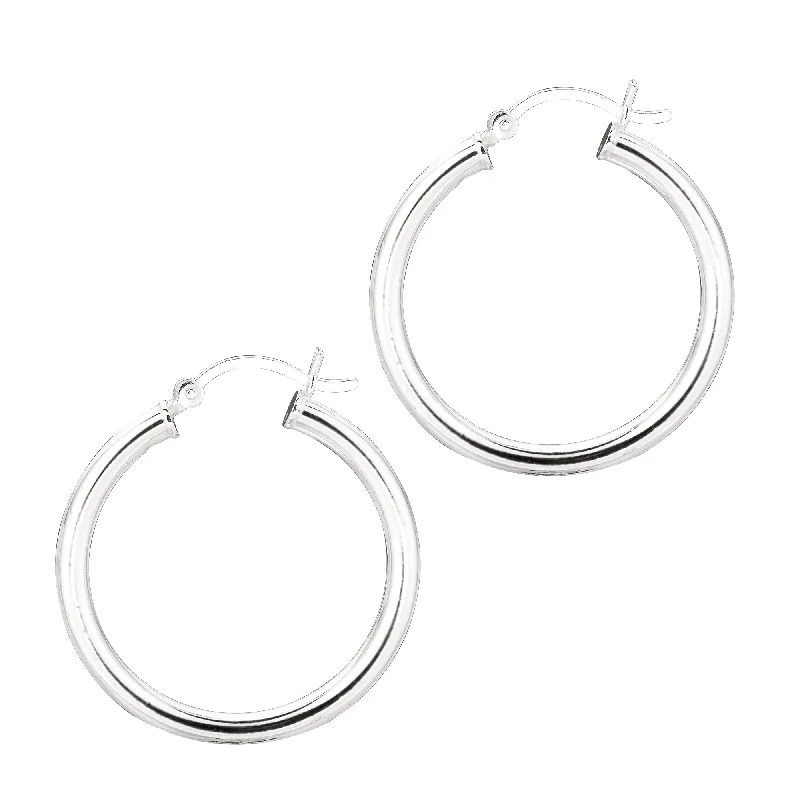 Round Drop Earrings-Silver 3x25mm Hoop Earring