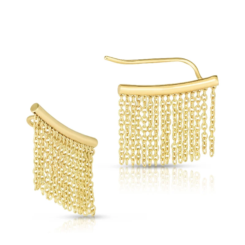 Trendy Fashion Hoop Earrings-14K Gold Fringe Chain Ear Climbers