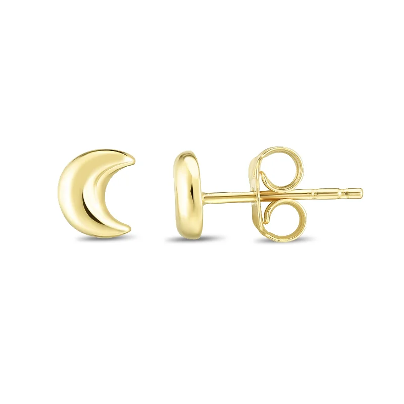 Funky Pearl Earrings-14K Gold Moon Stud Earring