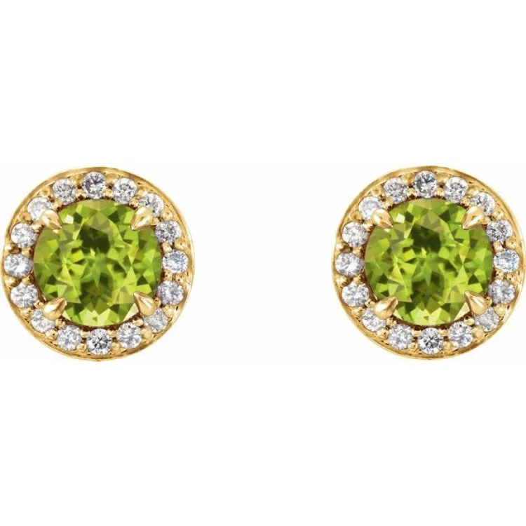 Beautiful Diamond Earrings-14K Yellow 4.5 mm Natural Peridot & 1/6 CTW Natural Diamond Earrings