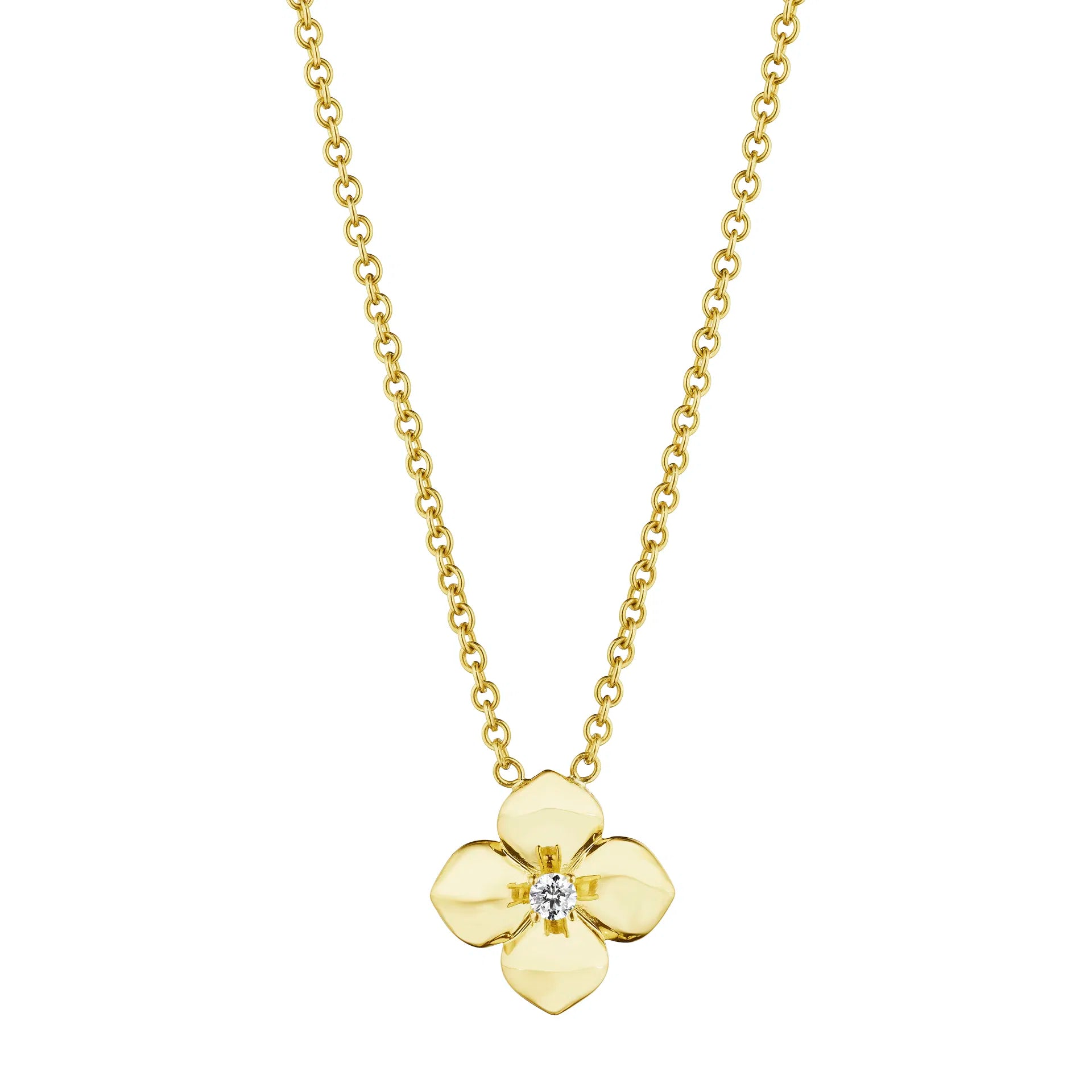 Mixed Metal Necklaces-Diamond Petite Flower Necklace in 18K Yellow Gold, 18in