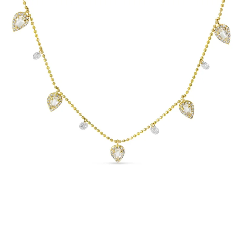 Sapphire Necklaces-DASHING DIAMOND & PEAR-SHAPED WHITE TOPAZ NECKLACE P4322-18