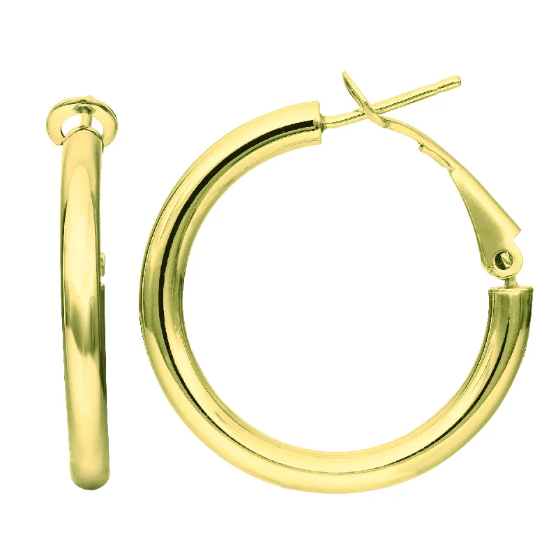 Cute Pearl Hoop Earrings-14K Gold 2x20mm Polished Omega Back Hoop Earring