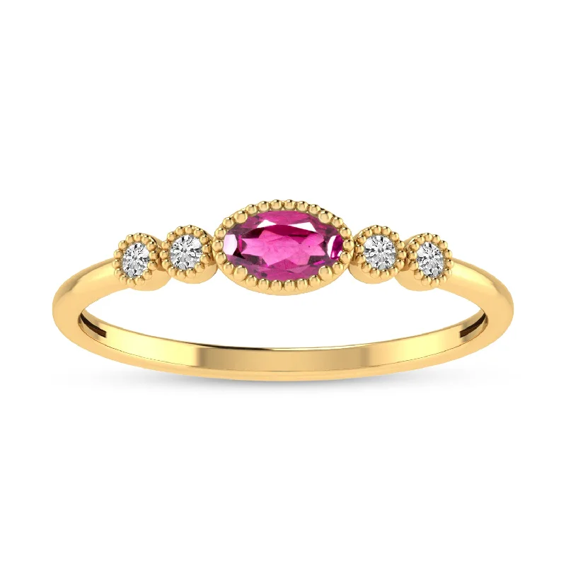 Wedding Rings With Rose Gold-14K Yellow Gold Oval Pink Tourmaline and Diamond Stackable Ring RM4307X-JUN