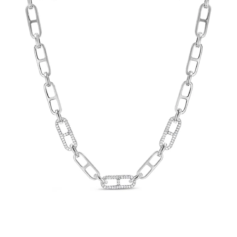 Silver Heart Necklaces-Three Paris H Pave Link Necklace - 16"  N0003091