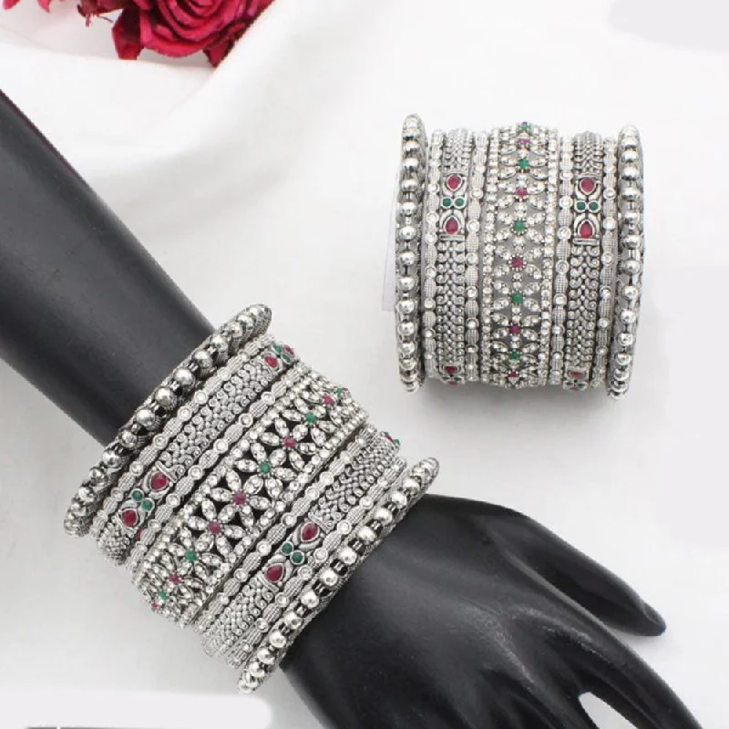 Silver-Plated Bangles-JCM  Silver Plated Pota Stone Bangle Set