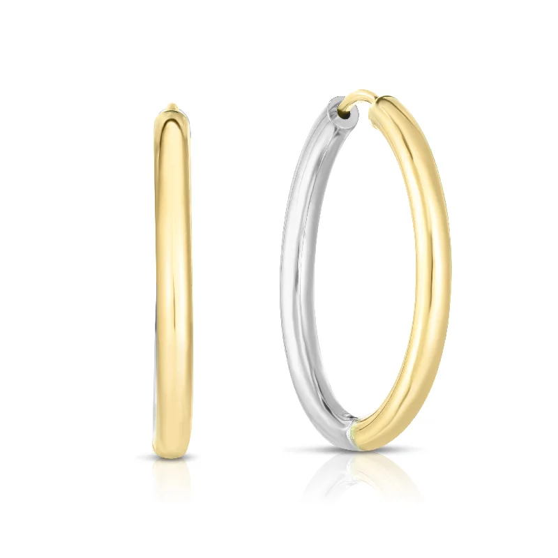 Large Hoop Drop Earrings-14K Gold Diamond Cut Hoop Earring