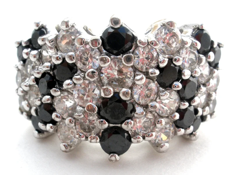 Round Cut Rings-Black & Clear Cubic Zirconia Cocktail Ring Size 7