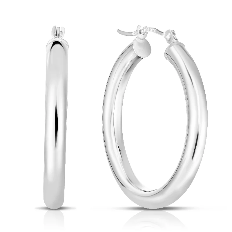 Silver Hoop Earrings for Men-10K Gold 3x25mm Hoop Earring