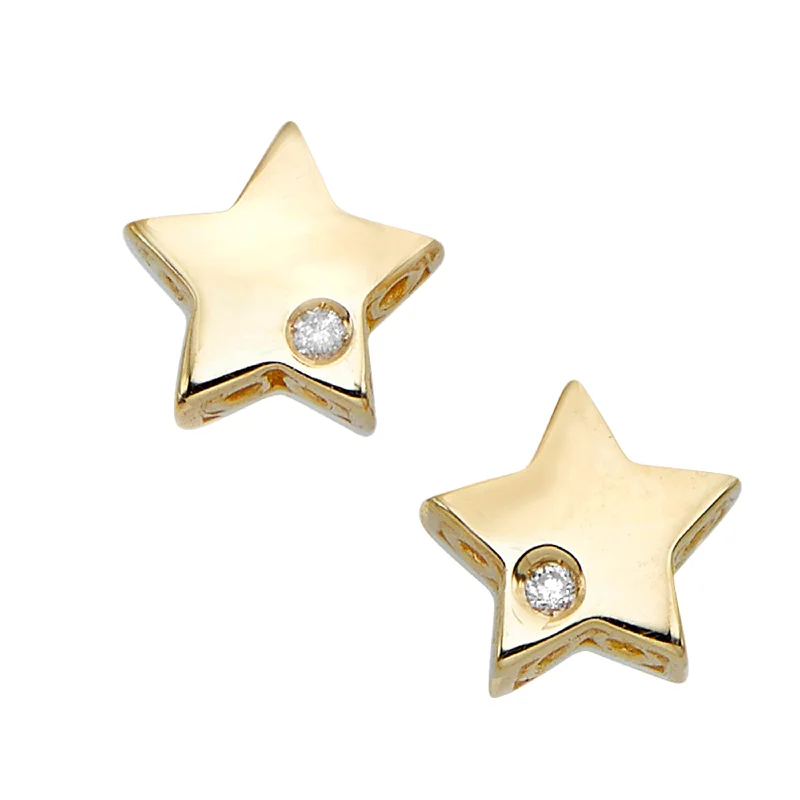 Antique Stud Earrings-14K Gold .01ct Diamond Star Stud Celestial Earring