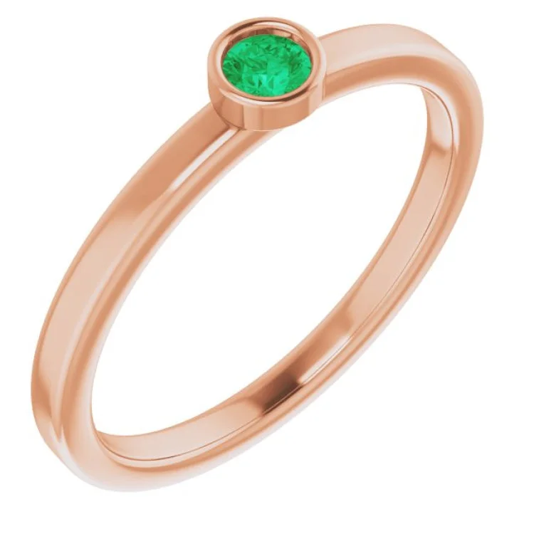 Wedding Rings With Art Deco Style-14K Rose 3 mm Natural Emerald Ring