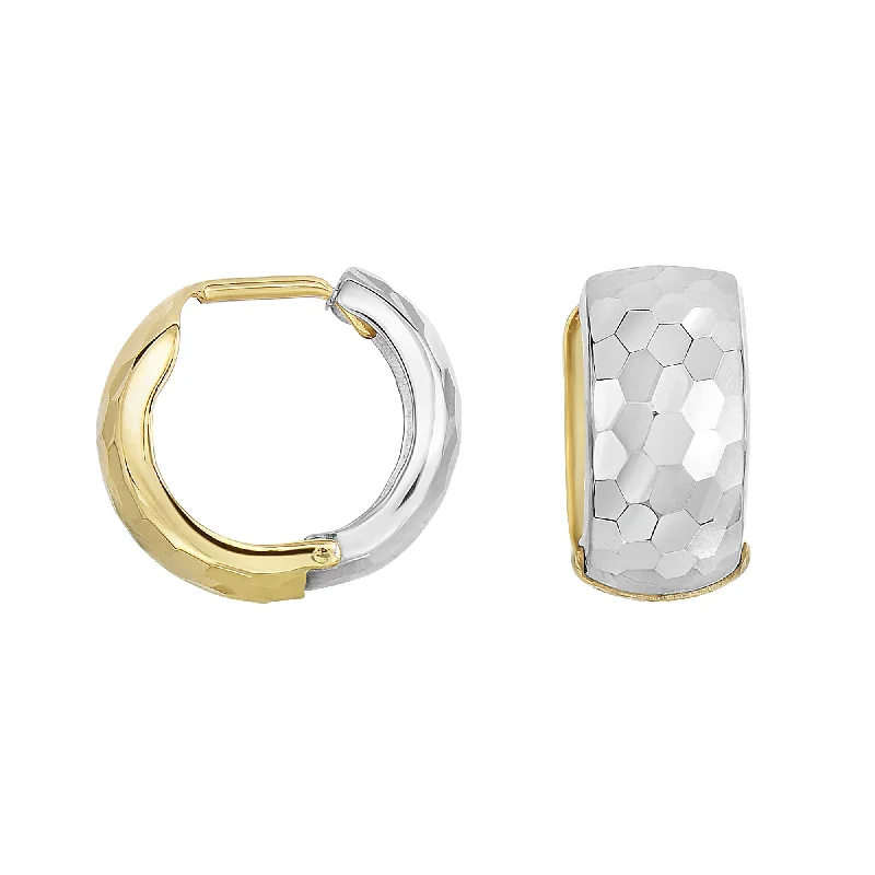 Unique Gemstone Stud Earrings-14K Gold Reversible Hammered Huggie Earring