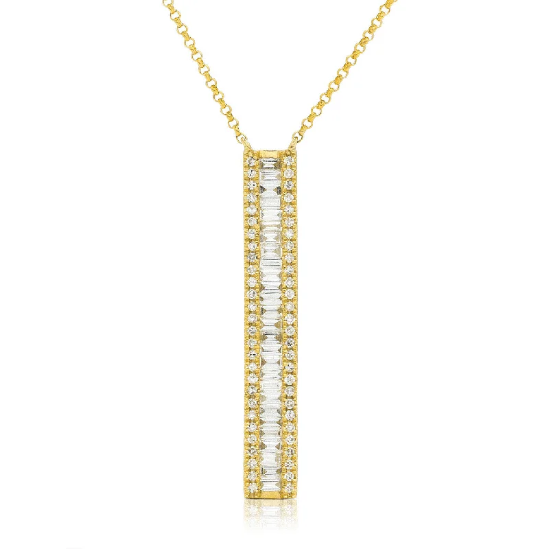 Chunky Silver Necklaces-14k Yellow Gold 0.76ct Diamond Bar Necklace