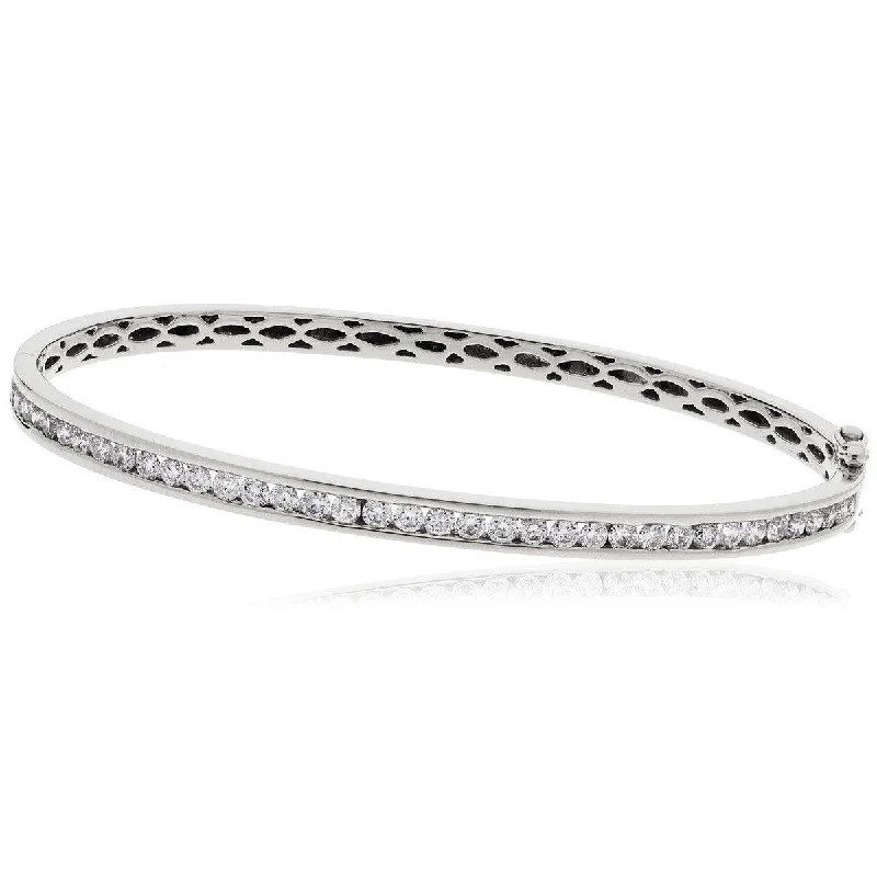 Bangles With Garnet-Diamond Channel Half Setting in 9K White Gold