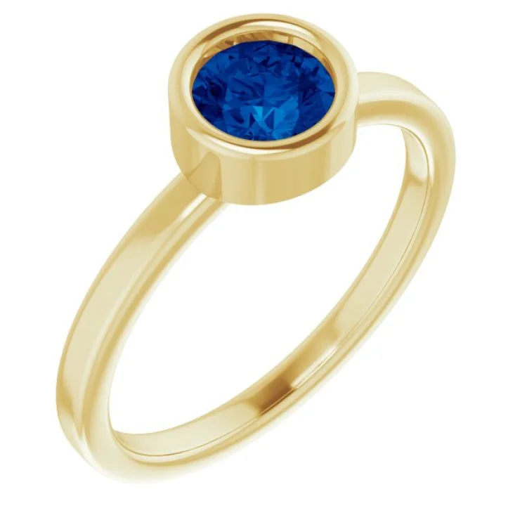 Silver Wedding Rings-14K Yellow 5.5 mm Natural Blue Sapphire Ring