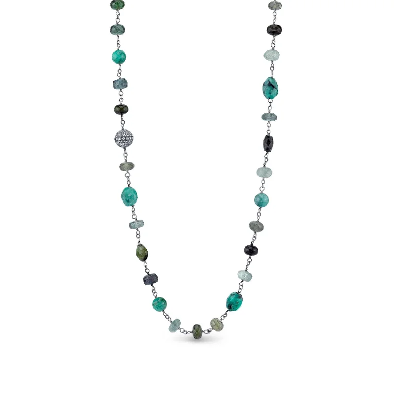 Statement Necklaces-Emerald Gemstone Rope Necklace  N0001040