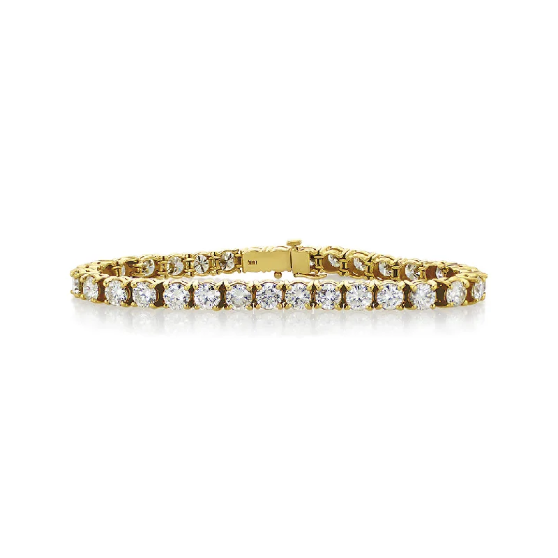 Bracelets With Natural Crystals-12.48 Cttw Round Diamond 18K Yellow Gold Tennis Bracelet