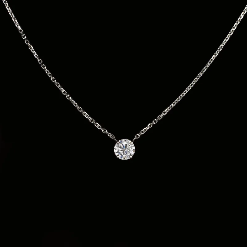 Turquoise Pendant Necklaces-DIAMOND SOLITAIRE NECKLACE 14K WHITE GOLD 0.60ct VERY GOOD CUT ROUND PENDANT