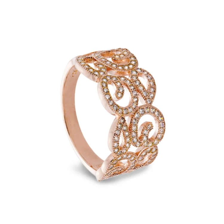 Vintage Wedding Band Rings-Rose Gold Finish Sterling Silver Micropave Swirl Ring with 126 Simulated Diamonds