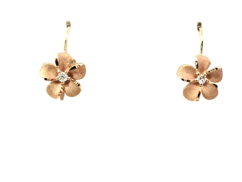 Fashionable Hoop Earrings-Plumeria Leverback Earrings in Rose Gold