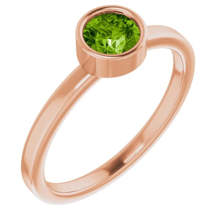 Women’s Rings-14K Rose 5 mm Natural Peridot Ring