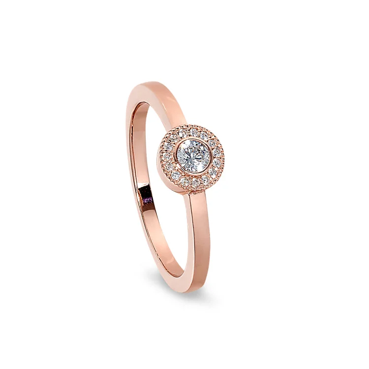 Bridal Rings-Rose Gold Finish Sterling Silver Micropave Round Simulated Diamond Ring with Simulated Diamonds Size 5