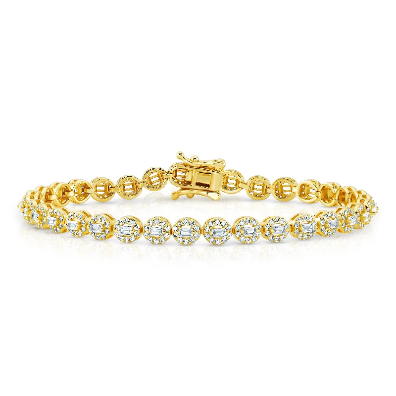 Bracelets For Formal Wear-OVAL BAGETTE CZ TENNIS BRACELET, GOLD