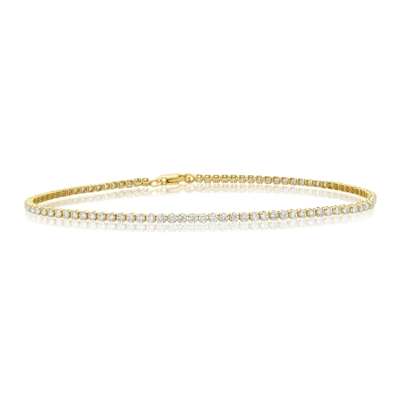 Simple Leather Bracelets-1.20 Carat Round Diamond Tennis Bracelet set in 14K Yellow Gold