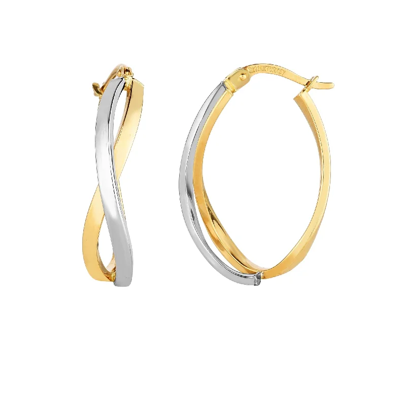 Bold Drop Stud Earrings-14K Yellow & White Gold Twisted Hoop Earring