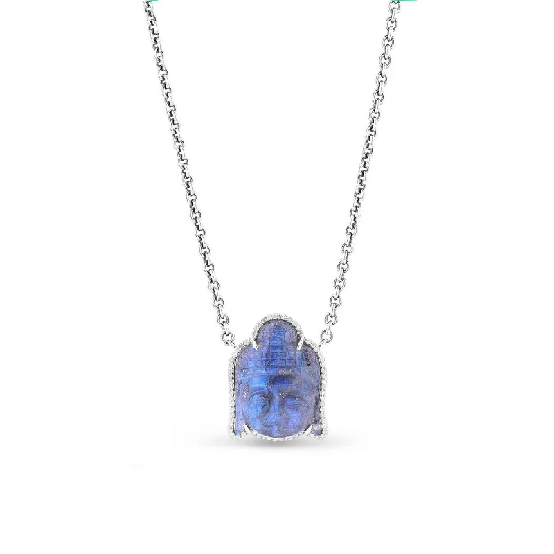 Heart Charm Necklaces-Blue Labradorite and Diamond Buddha Pendant Necklace - 19"  N0002685