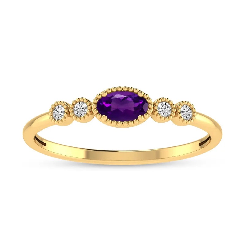 Unique Designer Rings-14K Yellow Gold Oval Amethyst and Diamond Stackable Ring RM4307X-FEB