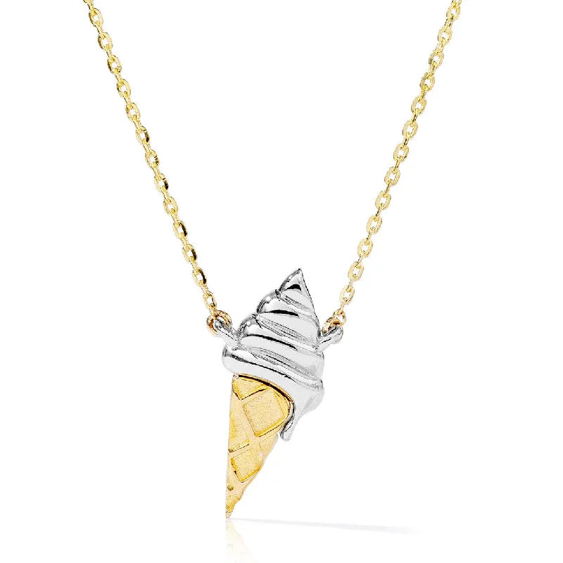 Custom Name Necklaces-14kt Gold Two Toned Ice Cream Cone Necklace