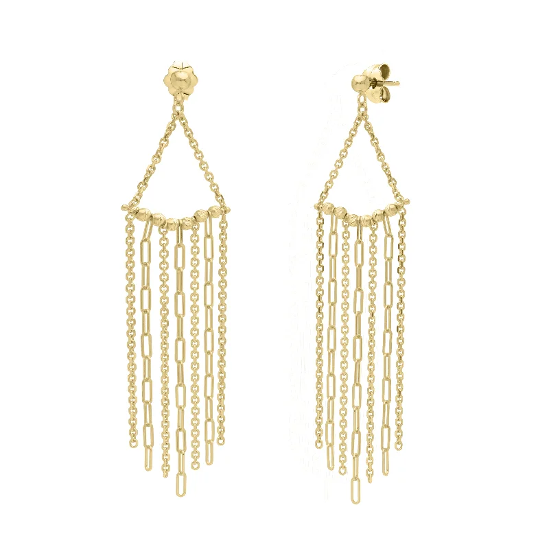 Fashion Earrings-14K Triangle Fringe Earrings