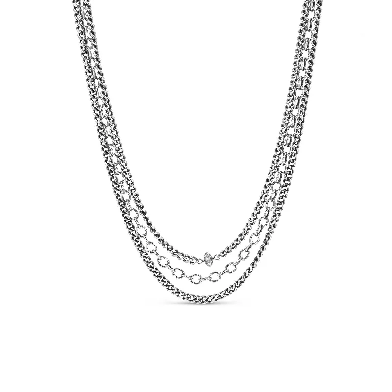 Luxury Silver Pendant Necklaces-Strength, Beauty, and Power Triple Layer Chain Necklace  N0001884