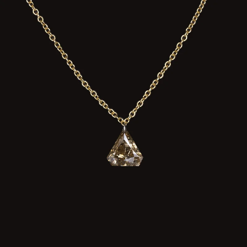 Simple Gold Necklaces-1 CARAT SHIELD SHAPE NATURAL DIAMOND NECKLACE FANCY CHAMPAGNE TRIANGLE PENDANT