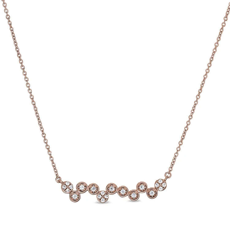 Long Chain Pendant Necklaces-Rose Gold Finish Sterling Silver Micropave Bubbles Pendant with Simulated Diamonds on 16"-18" Adjustable Chain