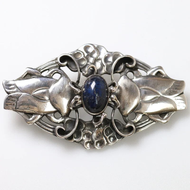 Brooch With Precious Stones-Vintage Georg Jensen Jewelry | Rare Art Nouveau Cicada Bug Brooch 19