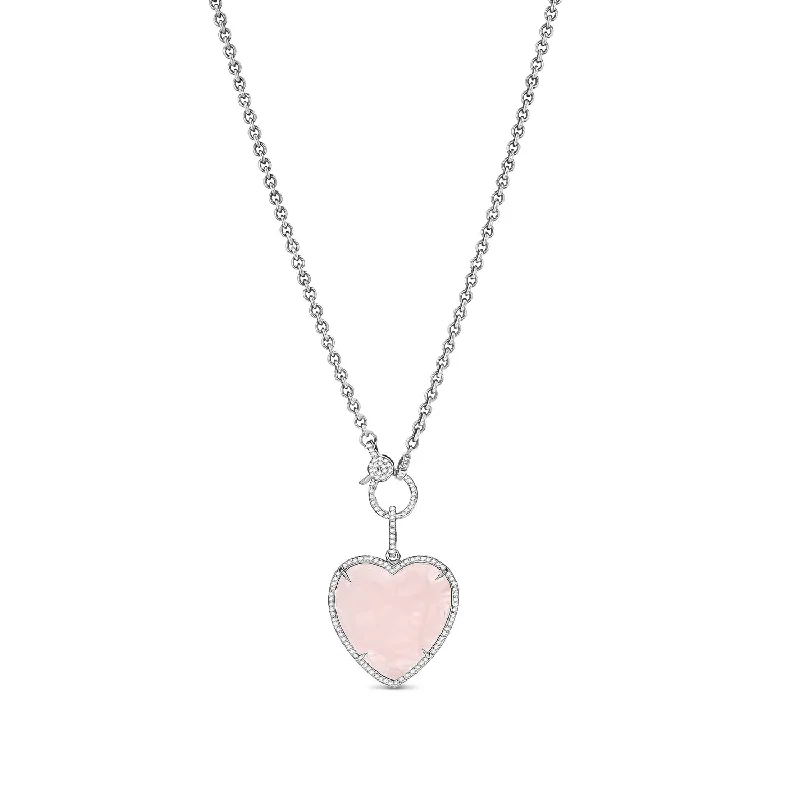 Rose Gold Necklaces-Rose Quartz & Diamond Heart Chain Necklace SN000022