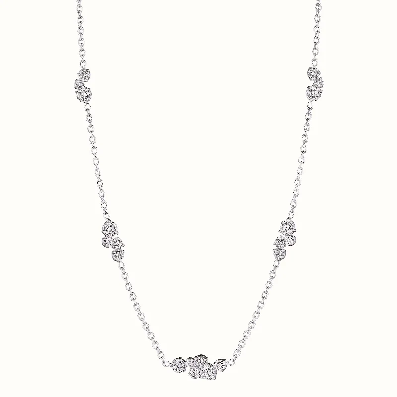 Simple Gemstone Necklaces-Stardust 1.21ct Diamond Cluster Station Necklace in 18K White Gold, 18inch