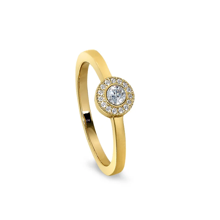 Fancy Rings-Gold Finish Sterling Silver Micropave Round Simulated Diamond Ring with Simulated Diamonds Size 5